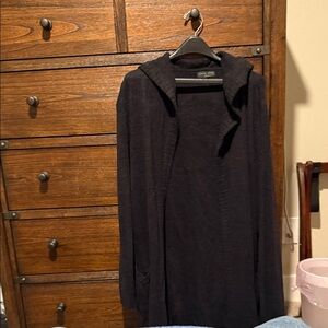 Barefoot Dreams CozyChic Lite Dark Navy Blue Long Hooded Cardigan with pockets